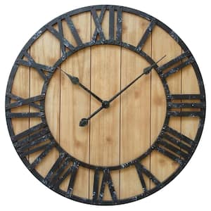 38067- 16" MDF Brown Wall Clock with Raised Roman Numerals
