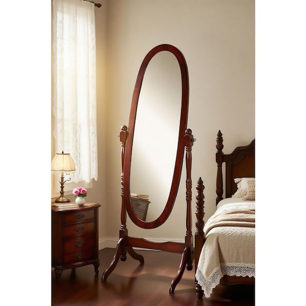 Cherry Red 23 in. W x 59 in. H Oval Wood Full Length Mirror
