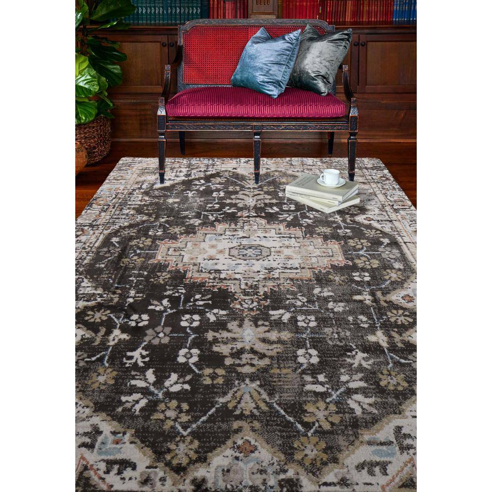 Soothing Striation Black Synthetic 7'6" x 9'6" Easy Care Rug