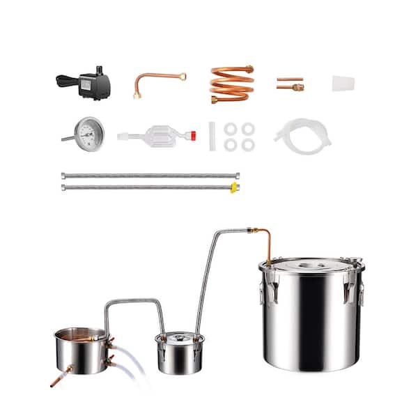 VEVOR Alcohol Still, 13.2 gal./50 L Stainless Steel Water Alcohol Distiller, Dual Condenser Distiller Kit, Silver
