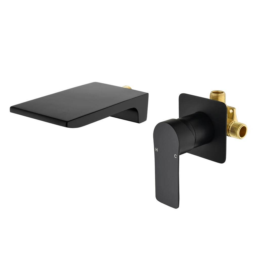 Single-Handle Rectangular Waterfall Wall Mounted Bathroom Faucet in Matte B