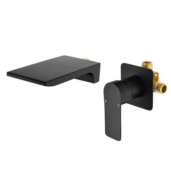 Unbranded Single-Handle Rectangular Waterfall Wall Mounted Bathroom Faucet in Matte Black