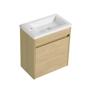 17.30 in. W x 10.25 in. D x 19.90 in. H Floating Wall-Mounted Bath Vanity in Light Teak with White Resin Top