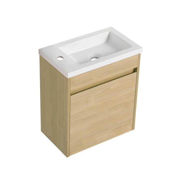 17.30 in. W x 10.25 in. D x 19.90 in. H Floating Wall-Mounted Bath Vanity in Light Teak with White Resin Top