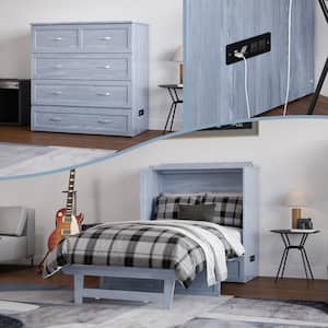 Northfield Driftwood Solid Wood Frame Twin XL Murphy Bed with Mattress and Built In Charging Station
