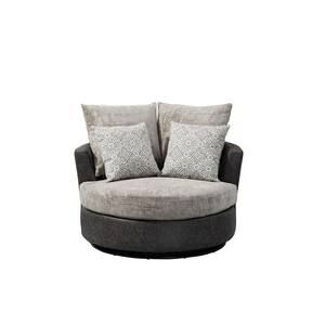 HOMEFUN Gray Mix Beige Swivel Micro Linen Fabric Upholstered