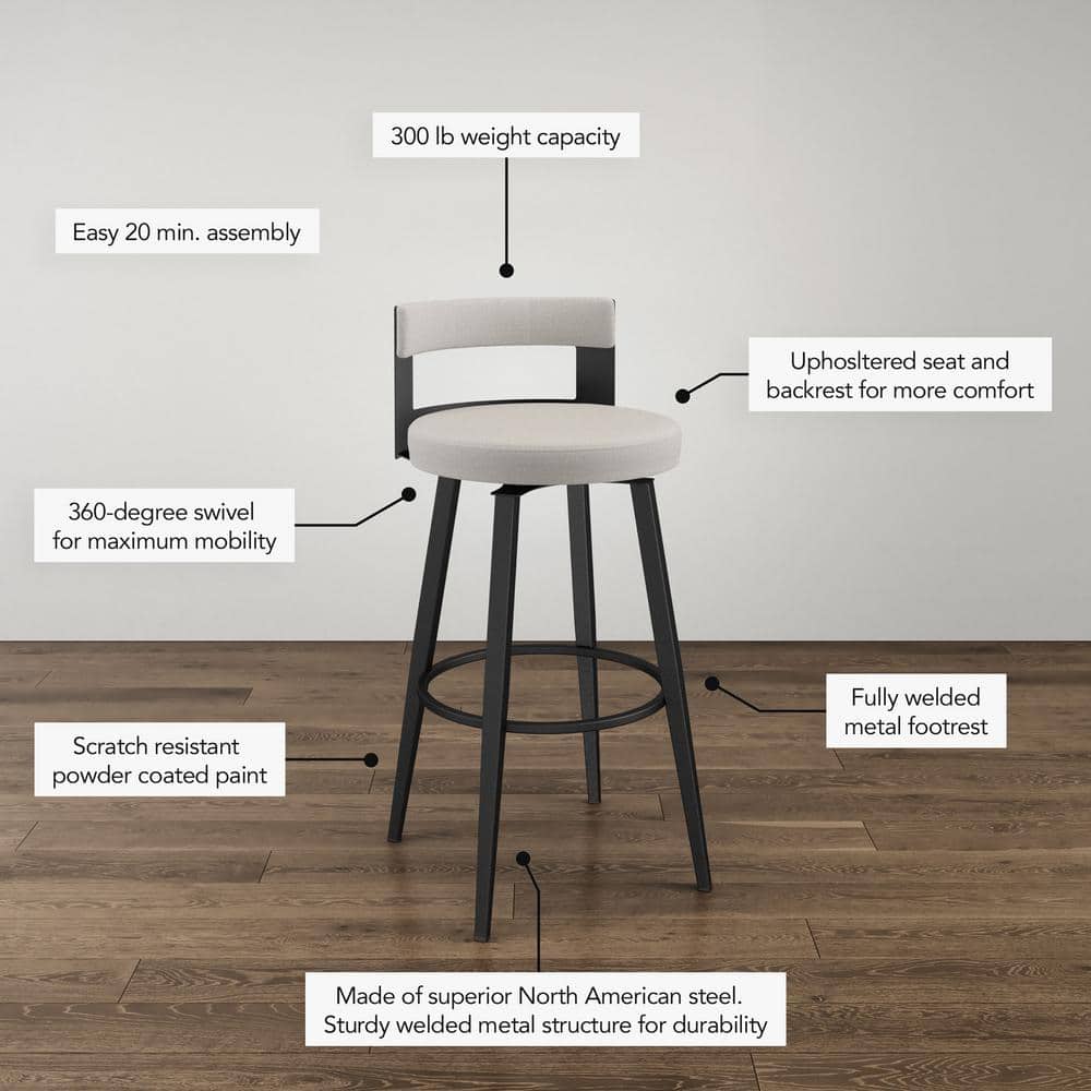 Paramont 26.5" Light Gray/Black Metal Swivel Counter Stool