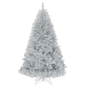 6 ft. Silver Tinsel Artificial Christmas Tree Hinged Tree Holiday Decoration