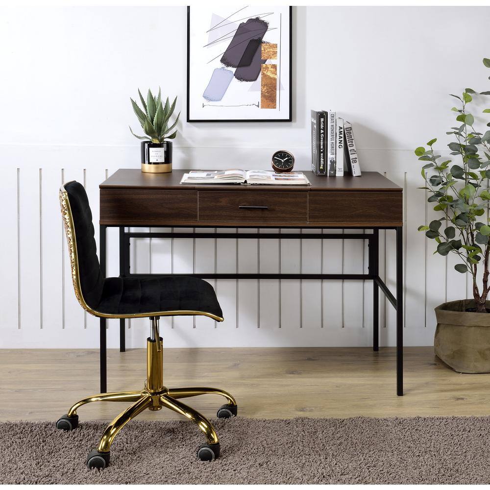 Oak and Black Writing Desk with Drawer and USB Port
