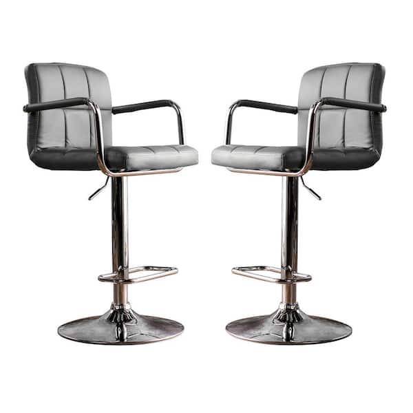 Furniture of America Lennocx 42.75 in. Gray Low Back Metal Bar Stool with Faux Leather Seat (Set of 2)