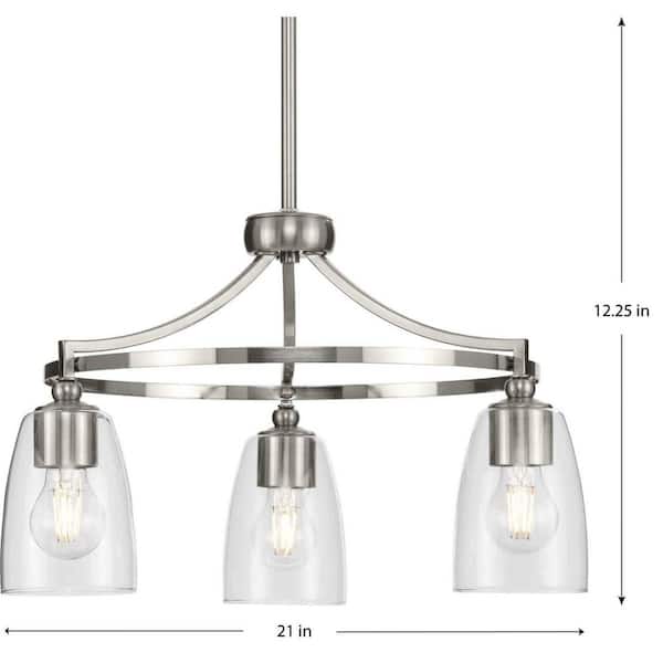 Hunter Devon Park 3-Light Brushed Nickel Transitional Clear Glass Urn LED Medium Hanging Pendant Light