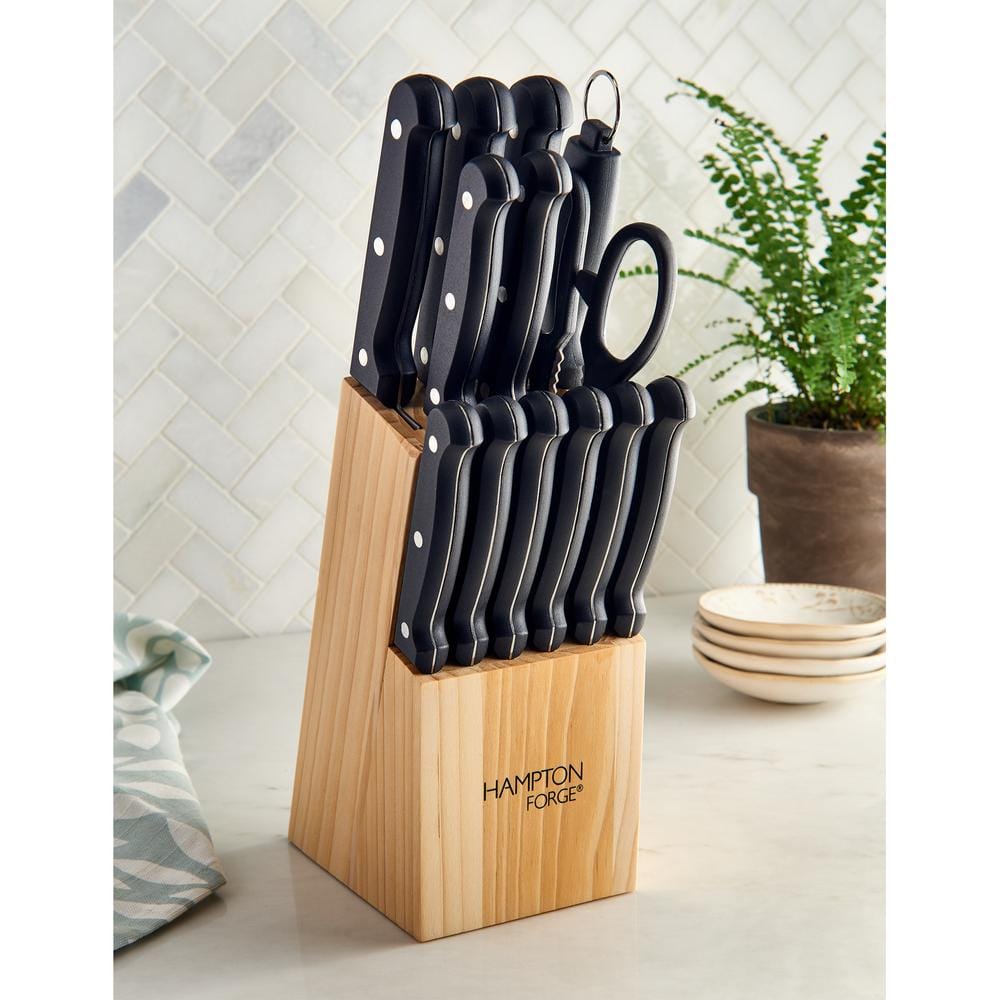 Brighton 14-Piece Stainless Steel Knife Set with Natural Wood Block