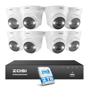 4K 8-Channel POE 2TB NVR Security Camera System with 8 Wired 5MP Outdoor Cameras, Smart Human and Car Detection