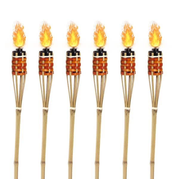 Wellco 36 in.Orange Bamboo Torches Includes Oil Canisters with Bamboo Covers to Protect from Rain (6-Pack)