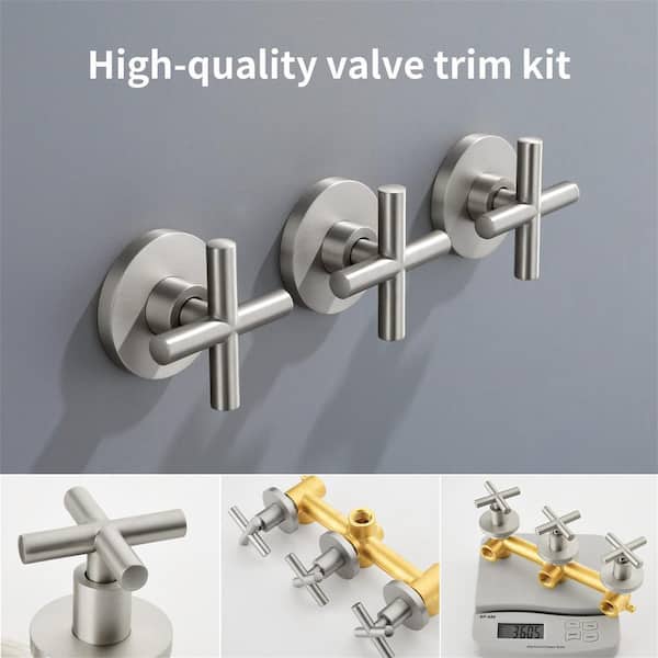 FLG Triple Handle 7-Spray Tub and Shower Faucet 1.8 GPM Wall Mount