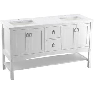 Marabou 60 in. W x 22 in. D x 35 in. H Double Sink Freestanding Bath Vanity in Linen White with White Quartz Top