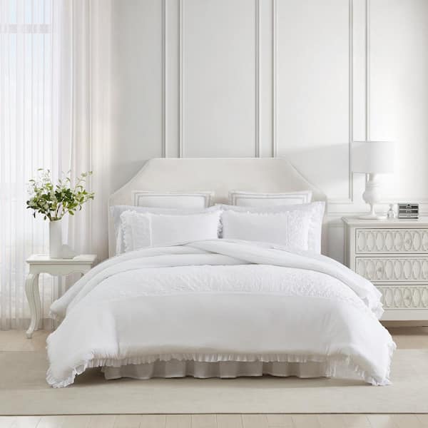 Laura Ashley Eyelet Ruffle 2-Piece White Microfiber Twin XL