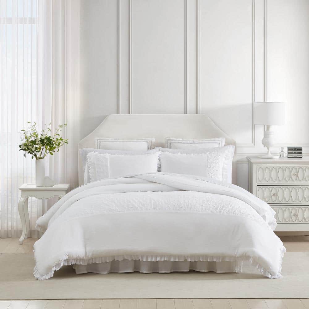 Laura Ashley Eyelet Ruffle 2-Piece White Microfiber Twin XL