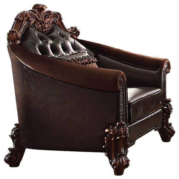 Benjara Brown Faux leather Arm Chair with Scrolled legs
