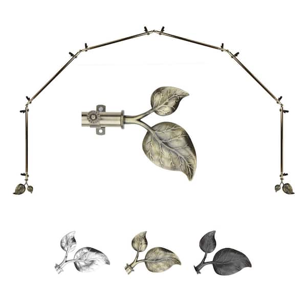 EMOH 13/16" Dia Adjustable 6-Sided Bay Window Curtain Rod 28 to 48" (each side) with Botany Finials in Antique Brass