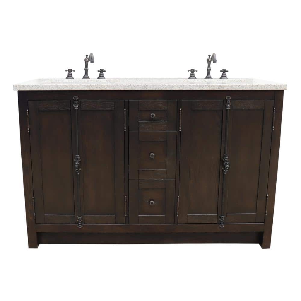 Plantation 55 in. W x 22 in. D Double Bath Vanity in Brown with Granite Vanity Top in Gray with White Rectangle Basins price history on PriceWatchPro