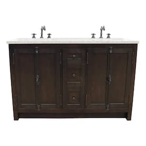Plantation 55 in. W x 22 in. D Double Bath Vanity in Brown with Granite Vanity Top in Gray with White Rectangle Basins