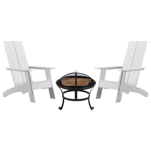 White 3-Piece Plastic Resin Patio Fire Pit Seating Set