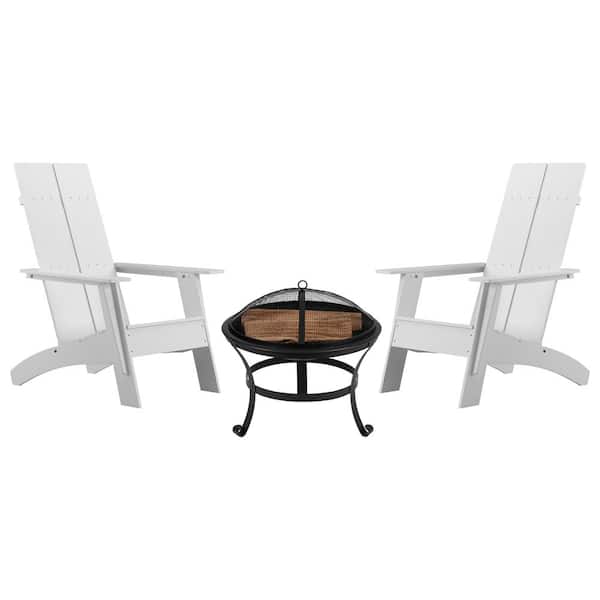 Carnegy Avenue White 3-Piece Plastic Resin Patio Fire Pit Seating Set
