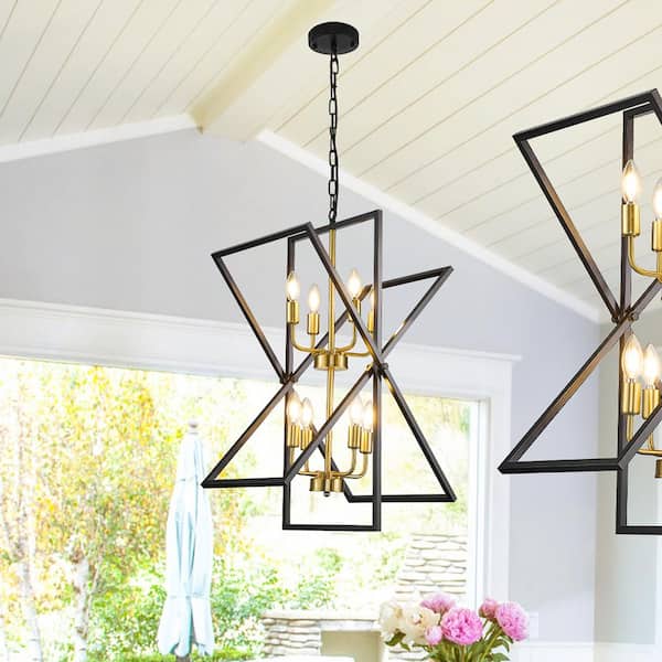 Magic Home Rotalable 8-Light Vintage Gold Modern Industrial Semi Flush Chandelier Light Fixture for Dining Room Kitchen Island