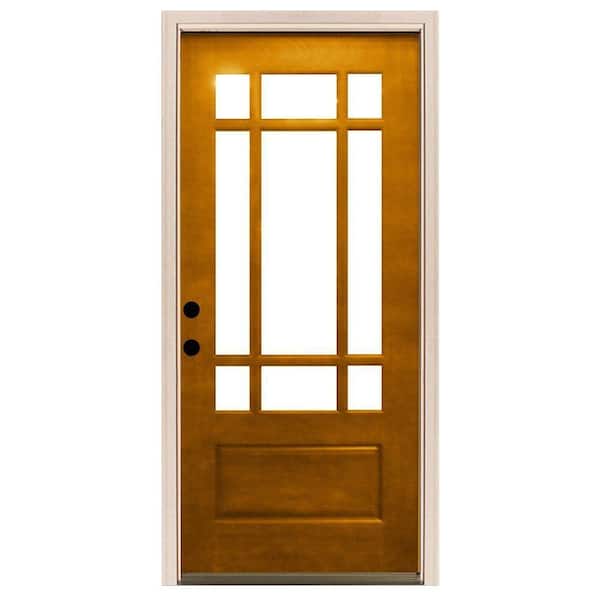 Steves & Sons 32 in. x 80 in. Craftsman 9 Lite Stained Mahogany Wood Prehung Front Door