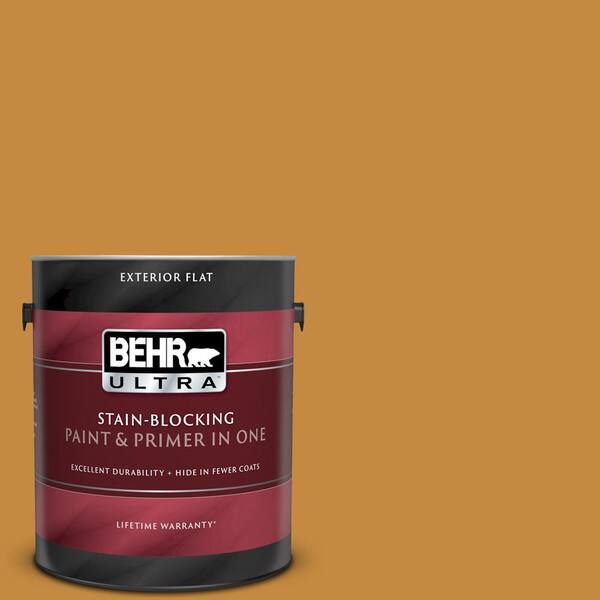 BEHR ULTRA 1 gal. #UL150-1 Golden Leaf Flat Exterior Paint and Primer in One