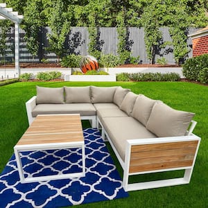 Denver 5-Piece Aluminum Outdoor Patio Sectional Sofa Set with Cast Ash Acrylic Cushions