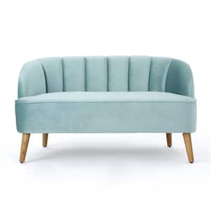 Amaia 50 in. Seafoam Blue Solid Velvet 3-Seater Tuxedo Sofa