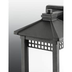 Merit Collection 1-Light Textured Black Etched Glass Craftsman Outdoor Large Wall Lantern Light