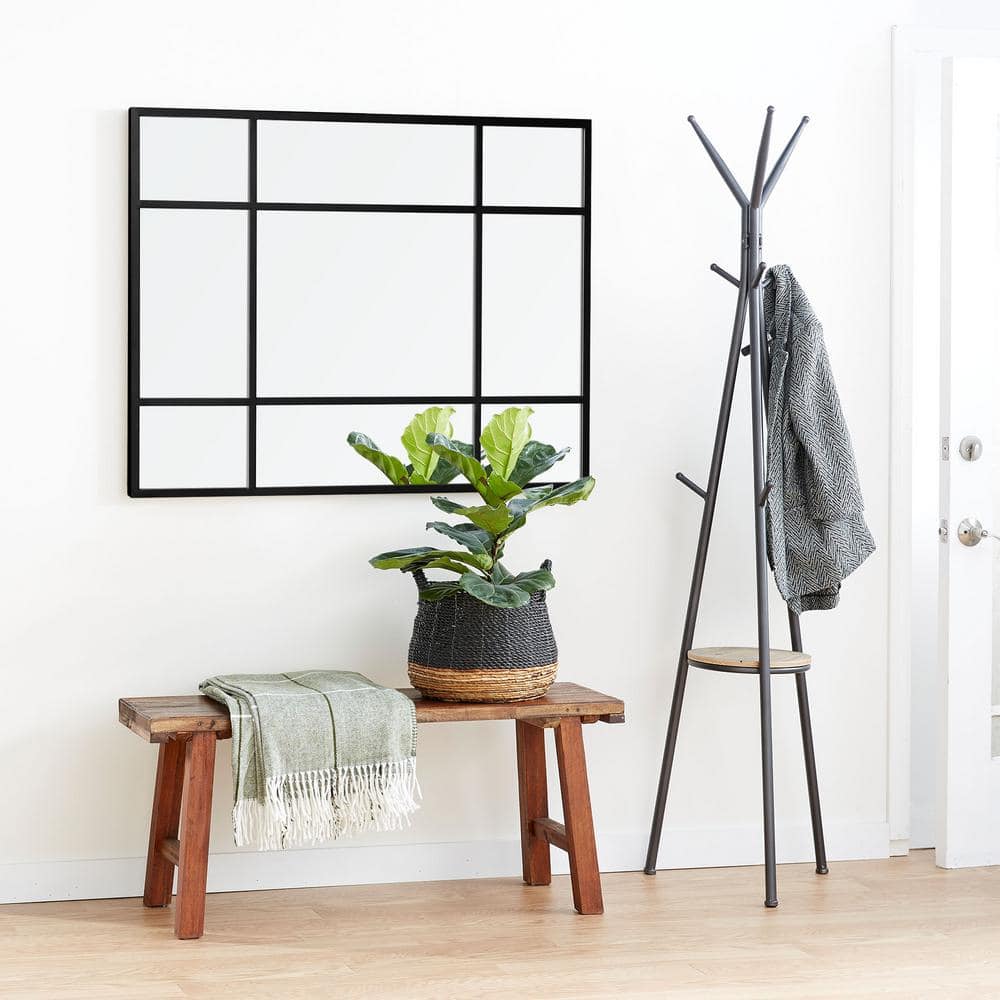 30 in. W x 39 in. H Arched Metal Frame Wall Mirror in Black