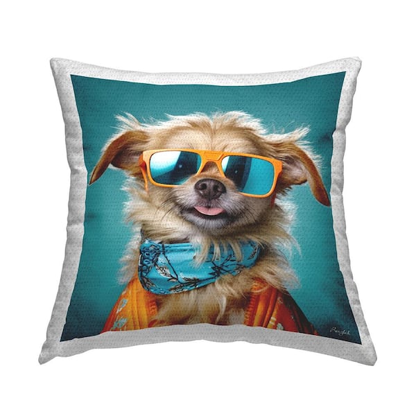 Stupell Industries Trendy Dog Sunglasses Blue Square Outdoor Throw Pillow