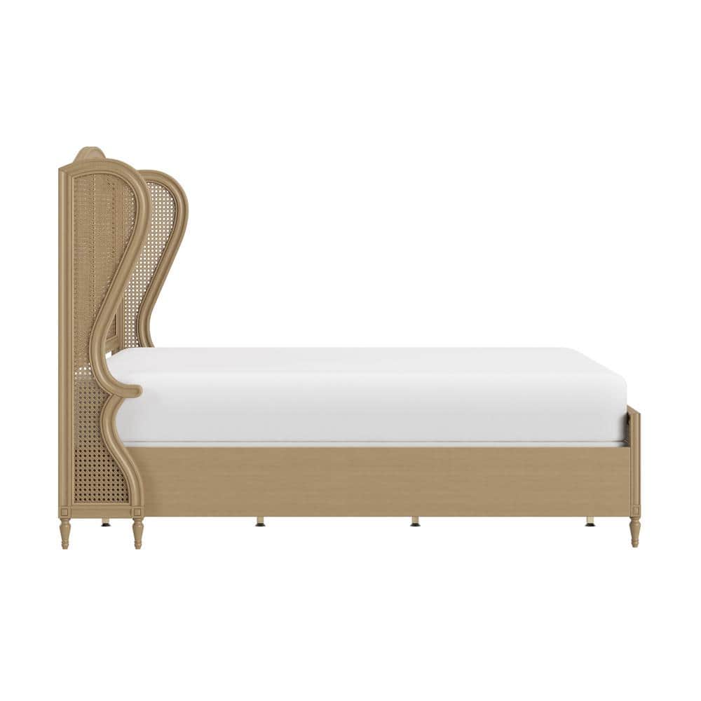 Antique White King Sausalito Bed with Cane Wingback Design