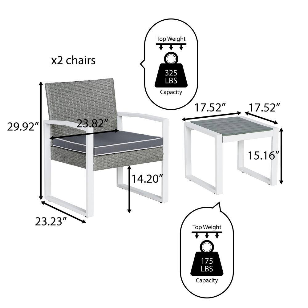 Selby Gray and White Faux Wicker 3-Piece Patio Conversation Set