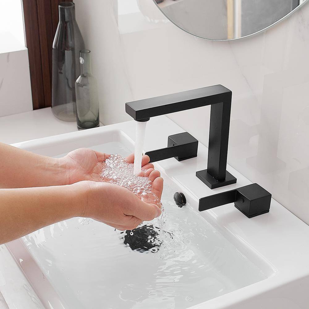 Matte Black Widespread Double Handle Bathroom Faucet with Drain Kit