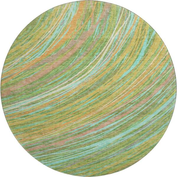 Mayfield Premium Machine Washable Abstract AMF2094 Green 8 ft. x 8 ft. Round Rug