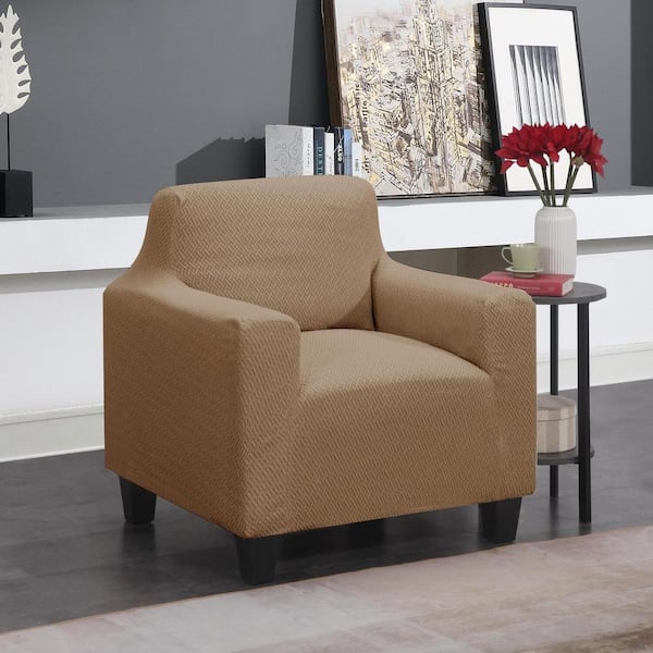 J&V TEXTILES Taupe Microfiber Super Stretch Water Resistant Chair Slipcover