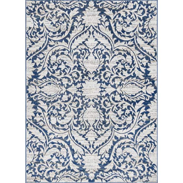 Tayse Rugs Madison Geometric Dark Blue 8 ft. x 10 ft. Indoor Area Rug