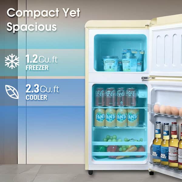 3.5 cu.ft. Retro Mini Refrigerator in Off-White w/ Top Freezer, 7-Temp Levels, 2-Removable Shelves and Height Adjustable