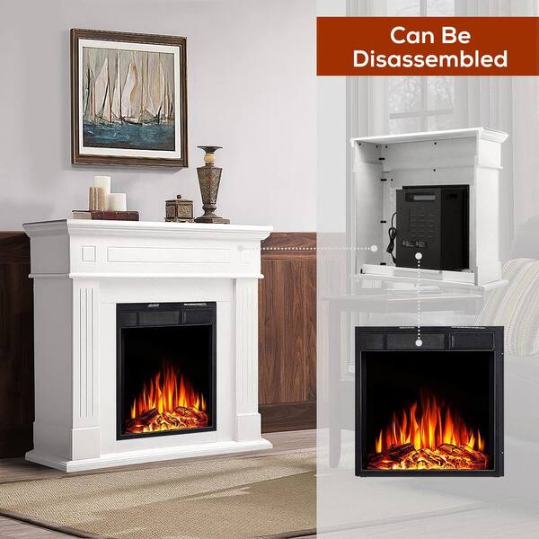 Unbranded - 43 in. Freestanding Wooden Surround Electric Fireplace in Cream with Remote Control