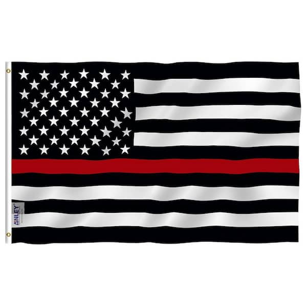 ANLEY Fly Breeze 3 ft. x 5 ft. Polyester US Thin Red Line Flag 2-Sided Flag Banner with Brass Grommets and Canvas Header