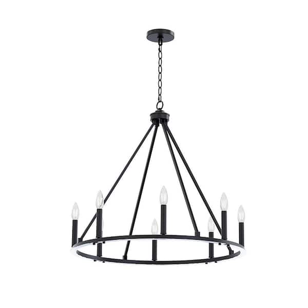 Millwyck 8-Light 28.06 in. Matte Black Plug and Play Chandelier with SkyPlug