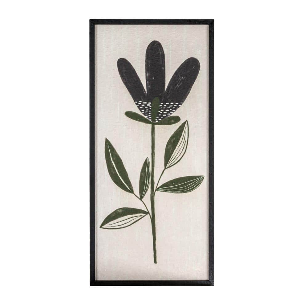 Black and Green Botanical Flower Prints on Canvas with Wood Frame, 30" Set of 2