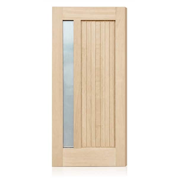 36 in. x 80 in. Reversible Modern 1 Lite Reed Glass Unfinished Mahogany Wood Front Door Slab