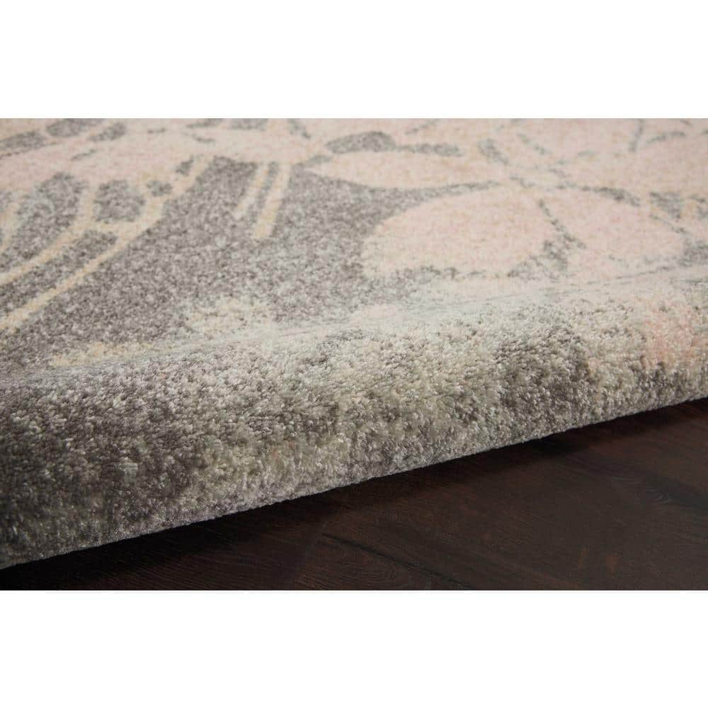 Grey and Pink Floral Synthetic 4' x 6' Area Rug