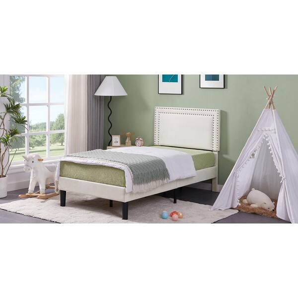 VECELO Upholstered Bed with Adjustable Headboard, No Box